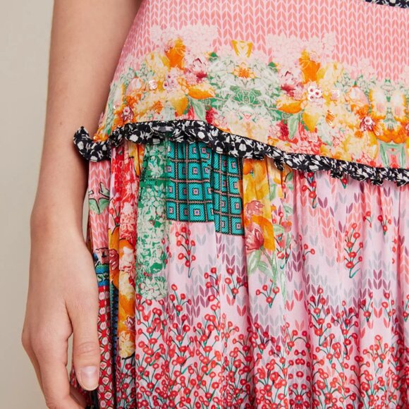 Anthropologie Celina Tiered Maxi Skirt Floral Patchwork Bhanuni Jyoti sz 0 - Picture 2 of 5